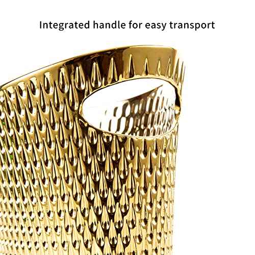 Mini Desktop Trash Can, 1.5L Capacity, Gold Color, Ceramic Material, Inclined Opening Design, Fits Small Spaces