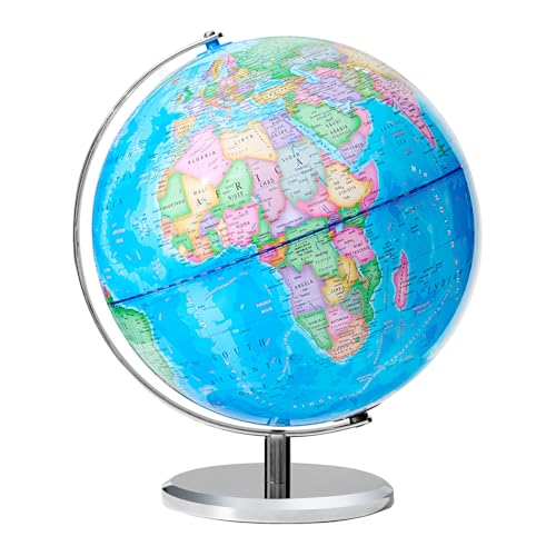 13" World Globe for Kids, Classroom Globe for Education & Decoration with Stable Heavy Metal Base, HD Waterproof Printed & Rewritable Surface