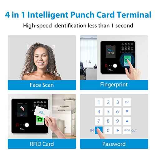 NGTeco Time Clocks for Employees Small Business with Face, Finger Scan, RFID and PIN Punching in One, MB2 Office Time Card Machine Automatic Punch with APP for iOS Android (0 Monthly Fee)