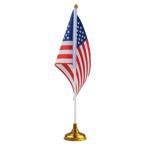 12-Pack Mini American Flags with Stand Base for Desk, Veterans - Small Miniature USA Desktop Centerpiece for Patriotic Home Office Table Party Decorations