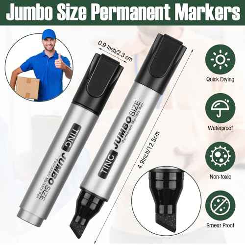 Cholemy 40 Pcs Jumbo Permanent Markers Bulk Large Chisel Tip Permanent Markers Quick Drying Pens for Office Teacher Supplies(Black)