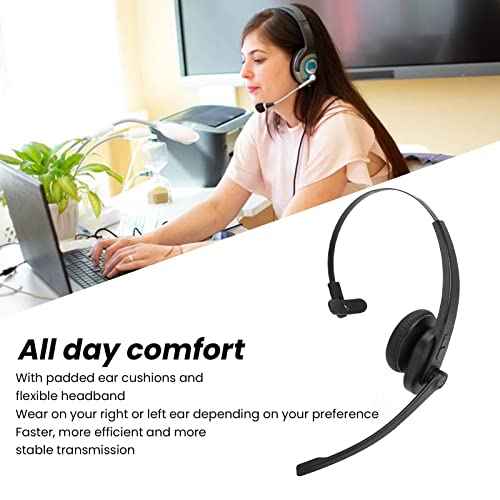 Bluetooth Cordless Headset, Mono Telephone Headset with Rotatable Microphone, 11h Talk Time, All Day Comfort Design, Single Ear Call Center Headset for Office Home