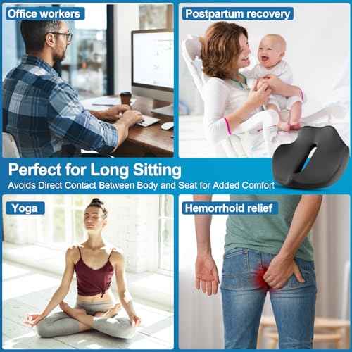 PilloVive Memory Foam Seat Cushion for Office Chairs & Car Seat - Ergonomic Office Desk Seat Cushion- Doctor Recommended for Tailbone & Sciatica Pain Relief & Back Support(Black)