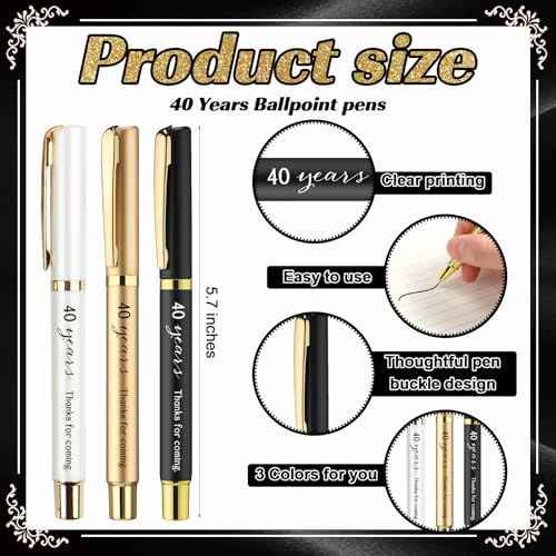 25 Sets Birthday Favors for Guests 25 Thanks for Coming Ballpoint Pens 25 Bookmarks 25 Cards with Organza Bag for Adult Birthday Anniversary Party Souvenir(Metal-40th)