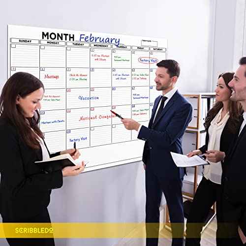 Large 36"x48" White Board Calendar Blank Dry Erase Calendar for Wall Big Dry Erase Wall Calendar Monthly Large Wall Calendar Dry Erase Board Planner Includes 6 Markers Eraser Push Pins & Mounting Tape