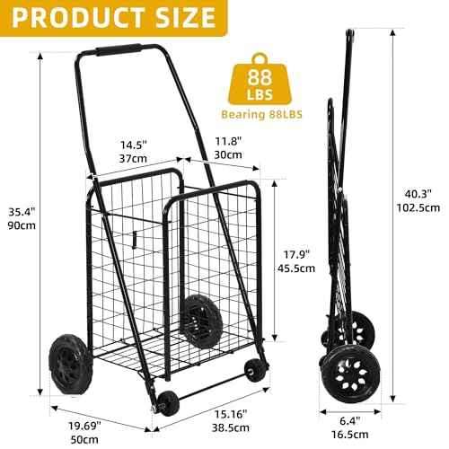 DWVO Folding Shopping Cart with Wheels, Rolling Foldable Grocery Cart for Seniors, Portable Collapsible Utility Cart for Shopping Groceries Laundry Stair Climbing Storage