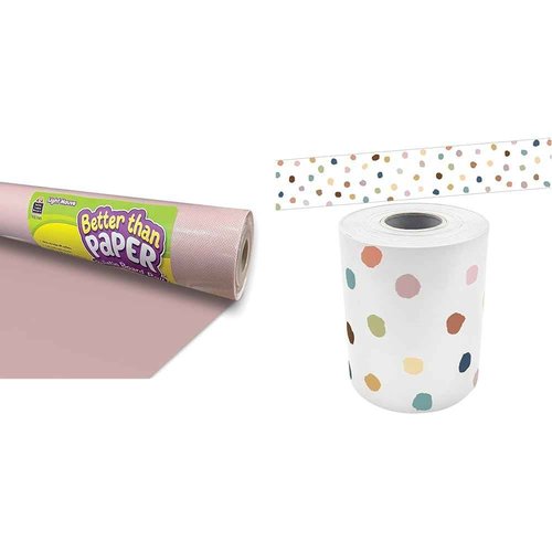 Light Mauve Better Than Paper® Bulletin Board Roll and Teacher Created Resources Painted Dots Border Trim
