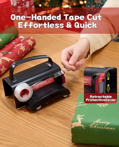 2-Pack Gift Wrapping Paper Cutter & Tape Dispenser Kit with Replaceable Blades