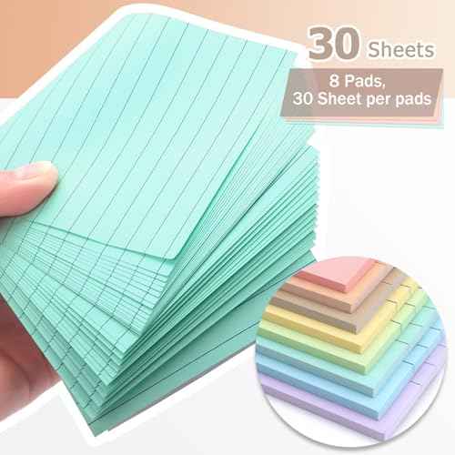 4x6 Inch Lined Sticky Notes, 8 Pack, Light Colors, Premium Self-Adhesive Notepads, Large Sticky Pads for Office, School & Home Use, Easy to Use, Reusable & Removable