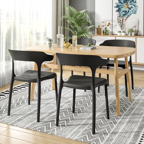 VECELO 4-Pack Stackable Plastic Dining Chairs, Black — No Assembly, Indoor/Outdoor