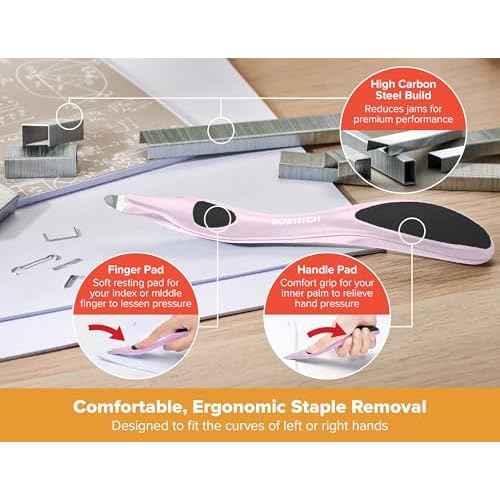 Bostitch Titan Heavy Duty Metal Stapler, 50 Sheet Capacity with 1250 Staples and Ergonomic Staple Remover, Jam Free Stapling, Full Strip Stapler for Desk, Office and Classroom, Pink & White