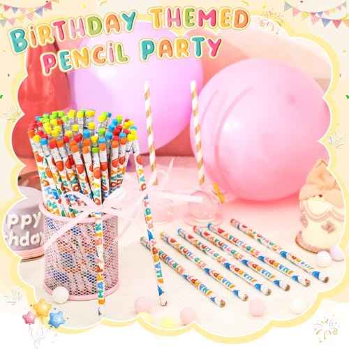Kosiz 400pcs Happy Birthday Pencils Bulk for Students Classroom Back School Birthday Gifts Colorful Printed with Top Erasers Suitable for Teachers Class Reward Kids Party Supplies