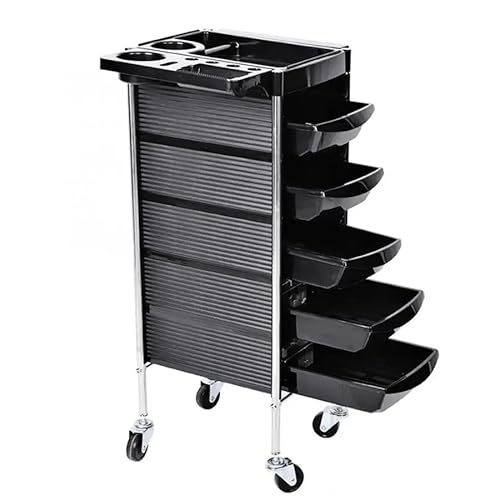 Professional Hairdressing Trolley ? Black Rolling Salon Cart with Drawers & Wheels ? Mobile Beauty Organizer for Hair Stylists, Barbers, Makeup Artists & Spa Use ? Durable & Easy to Clean