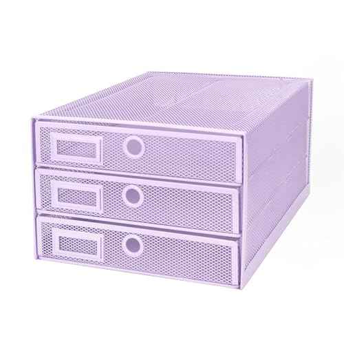 EXERZ Paper Sorter 3 Tier Drawers A4 / Multifunctional Desk Organiser/Letter Tray - Documents, Magazines, Notebooks and Letters - Light Purple