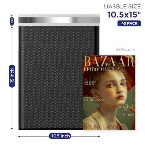 Fuxury Bubble Mailers 10.5x16 Inch 40 Pack Self Seal Padded Envelopes Waterproof Mailing Envelopes Bubble Padded Cushioning Padded Mailers Bubble Bags for Packaging Small Business Large #5 Black