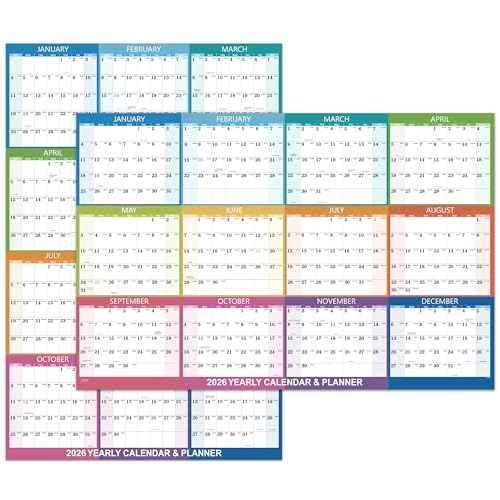 2026 Dry Erase Calendar - Dry Erase Wall Calendar 2026, Yearly Wall Calendar, Jan. 2026 - Dec. 2026, 34.6" x 22.9", Wet & Dry Erase Laminated, Vertical/Horizontal, Reversible - Colorful