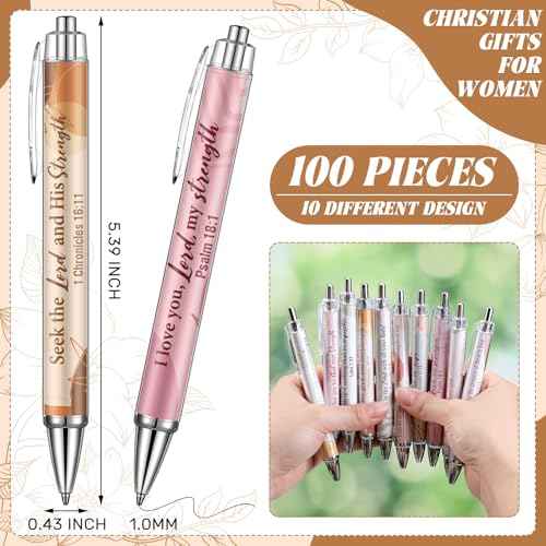 Ctosree 100 Count Bible Verse Ballpoint Pens Bulk Novelty Boho Scripture Christian Gift for Women Scripture Ballpoint Retractable Black Ink Pens Religious Gift for Vbs School Office Church Supplies