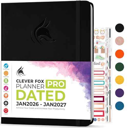 Clever Fox Planner PRO Dated (Jan 2026?Jan 2027) Weekly & Monthly Life Planner to Increase Productivity, Time Management and Hit Your Goals ? Organizer, Gratitude Journal ? A4 Size (Black)