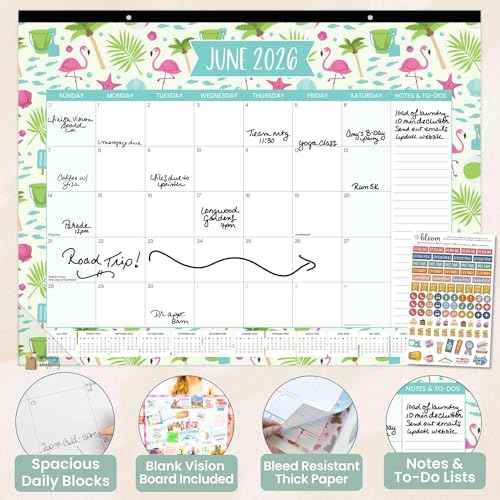 bloom daily planners 2026 Desk Calendar - January to December Large Wall Calendar - 21¡± x 16¡± Desktop & Hanging Monthly Planner with Stickers for Home or Office - Holiday Icons
