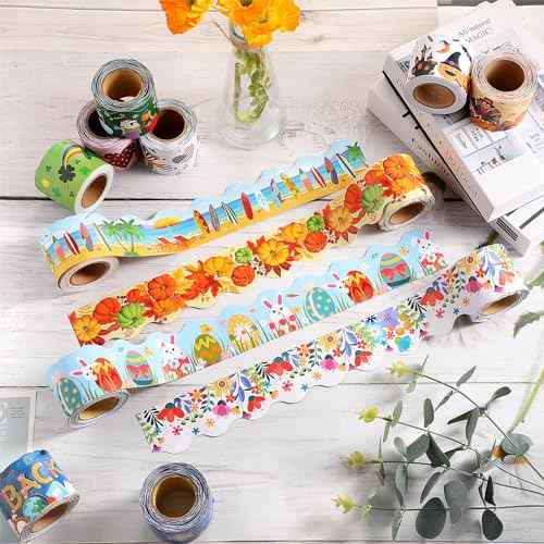 Geyee 12 Rolls 394 ft Holiday Bulletin Board Borders Seasonal Bulletin Board Decorations Fall Pumpkin Thanksgiving Christmas Winter Trim for School Classroom Wall Decor