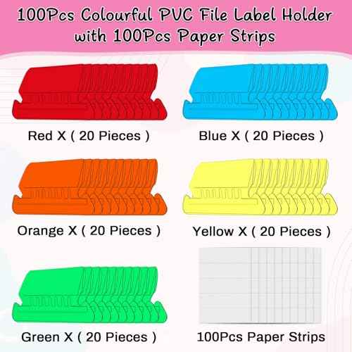 File Folder Tabs, Selizo 100 Sets Hanging File Folder Labels 2" Tabs and Inserts for Hanging Files (Multicolor)