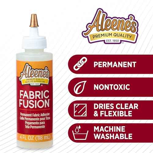 Aleene's Fabric Fusion Glue 4 oz, Nontoxic, Permanent and Washable Adhesive, Dries Flexible, Strong Bond on All Fabrics, Patches, Clothing, Denim, Polyester, Cotton, Felt, Flannel Materials