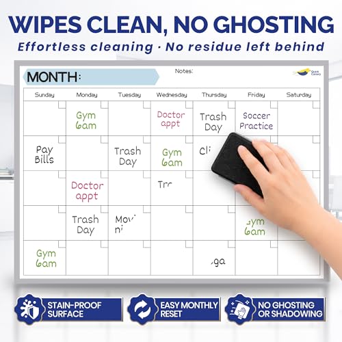 Large Magnetic Refrigerator Calendar with Dry Erase Surface, Sunday Start, 17x12"