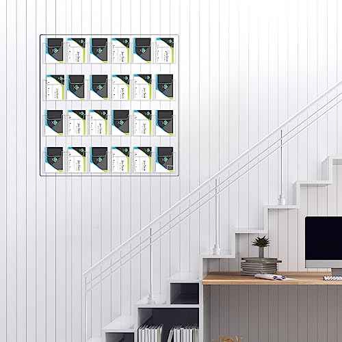 Ripeng 24 Pocket Vertical Business Card Holder Wall Mount Clear Sticker Display Rack Acrylic Business Card Holder Display Vertical Multiple Clear Acrylic Organizer for Home Office Wall