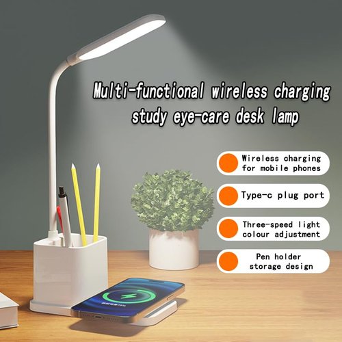 Wireless Rechargeable LED Desk Lamp - 3 Color Dimmable Eye Care Study Light for Office and Reading