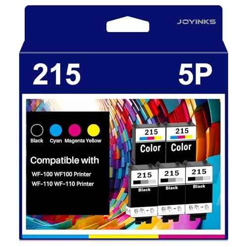 5-Pack 215 Ink Cartridges Remanufactured Replacement for WF-100 WF-110 EC-C110 Printer (3-Black 2-Tri-Color)
