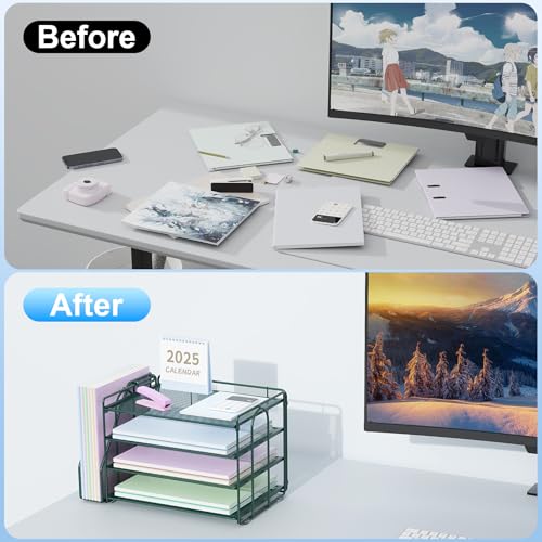 Spacrea Dark Green 4-Tier Desktop Paper Organizer with File Storage