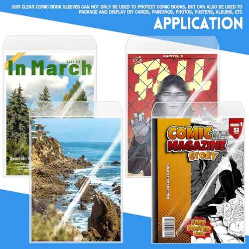 25 Sets Current Size Comic Book Bags and Boards, Reusable Transparent Comic Book Sleeves with Double-Sided White Cardboard Regular Comics Magazine Storage for Collector Small Business