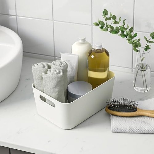 UPPDATERA Storage Box – 9 ½ x 6 ¾" White Plastic Organizer Bin | Stackable Drawer Organizer for Kitchen, Bathroom, Office, or Craft Supplies
