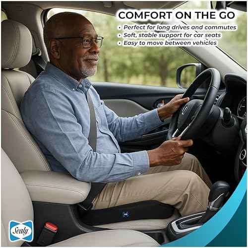 Sealy Memory Foam Car Seat Cushion ? Gel Seat Cushions for Office Chairs, Tailbone Pain Relief Cushion, Cooling Pillow, Slim Fit Car Seat