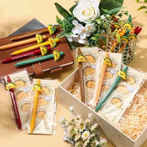 100 Set Positive Taco Gift Funny Emotional Support Taco Ballpoint Pen with Inspirational Bookmark Christmas Employee Appreciation Gift for Coworker Nurse Teacher Student Birthday Party Favor