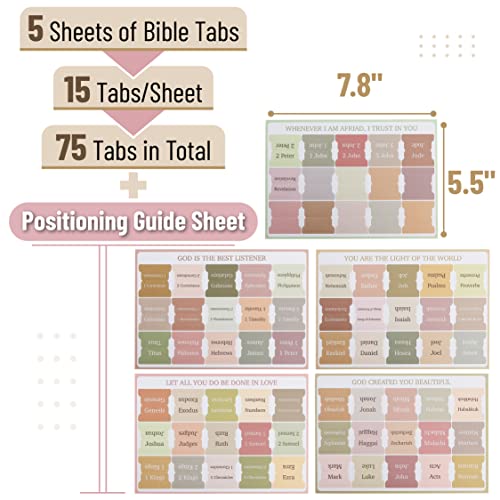 Boho Theme Bible Tabs Set of 75 - Laminated Book Markers for Bible Study