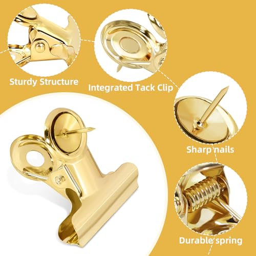 ChicRange Golden Push Pins Clips, 30 Pcs – Upgraded No-Hole Clip Pins for Cork Boards
