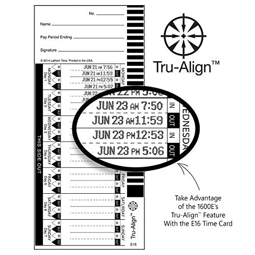 Lathem TruAlign E16 Time Cards for 1600E, Weekly, 1-Sided, 4" x 9", White, Box of 100, (E16-100)