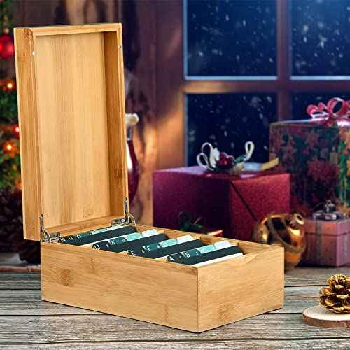 MaxGear Index Card Holder, 3 x 5 Inch Business Card Organizer for Desk with 4 Dividers, Bamboo Index Cards Box with A-Z Tabs Holds 600 Cards for Recipe Flash Storage