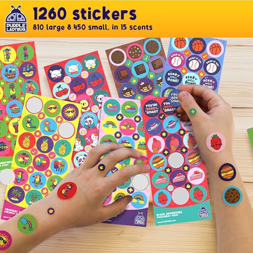 Purple Ladybug Scented Stickers - 15 Scents, 1260 Scratch and Sniff Kids' Stickers - Educational Rewards & Toys
