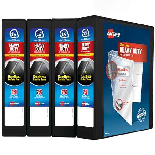 Avery Heavy Duty View 3 Ring Binder, 1.5"One Touch Slant Ring, Holds 8.5" x 11" Paper, 4 Black Binders (79870)