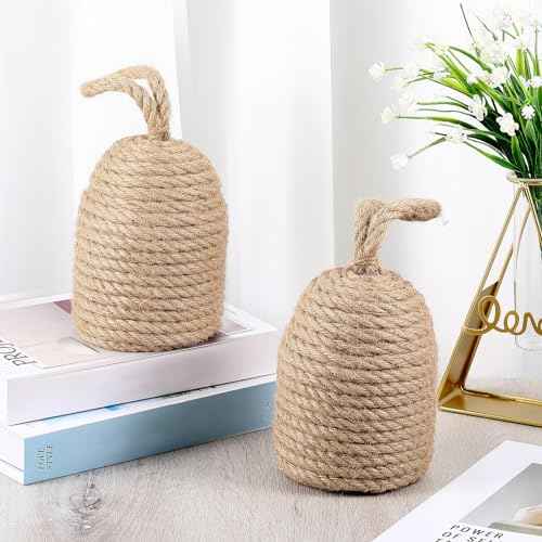 1 Pcs 2 Pcs Decorative Door Stoppers Natural 5.4lb Heavy Door Stop with Handle Weighted Doorstop Indoor Farmhouse Jammer Blocker Keeps Open Bookend Christmas Gifts (Wicker Jute)