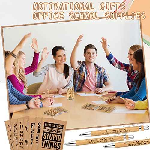 PerKoop 60 Pcs Inspirational Notebooks Motivational Pens Thank You Bamboo Pen Kraft Notebooks Employee Appreciation Gifts Bulk Pocket Journals Party Favors for Adults Nurses Coworkers Team (Quotes)