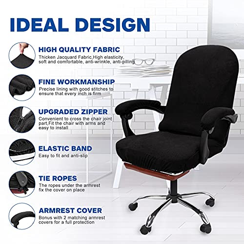 NeColorLife Jacquard Office Chair Cover with Armrests, Large, Black