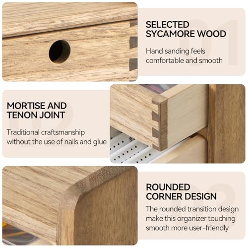 KIRIGEN Desk Organizer with 3 Drawers - Wood Drawer Storage Box with Trays for Tabletop - Workspace Office Toiletries Supplies Tool Caddy - Wooden Storage Cabinet1 Layer Dark Brown£¨DT1D3C-DBR£©