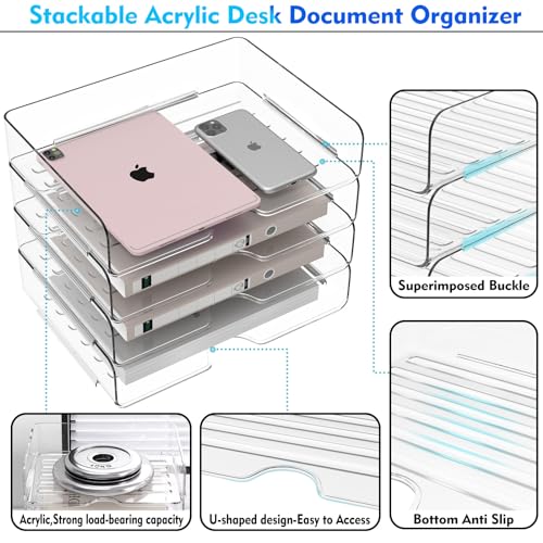 Vivihomety 4-Pack Acrylic Letter Trays Stackable & Separable Office Organizer