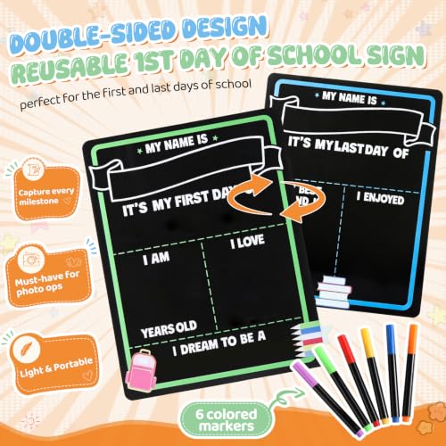 Reusable First Day of School Sign Board - 14x11 Inch Chalkboard Photo Prop for Kids
