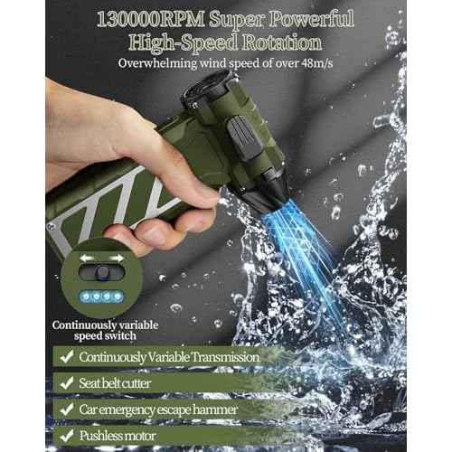 Compressed Air Duster,Infinitely Variable Speed£¬130000RPM Electric Jet Dry Blower with Safety Hammer,Cordless Rechargeable Air Duster for Cleaning PCs/Keyboards/Car Washing (Green)