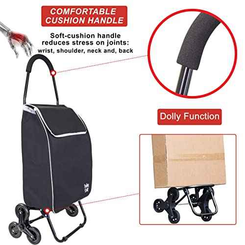 dbest products Trolley Dolly Sport Stair Climber ? Foldable Grocery Cart on Wheels ? Multi Use Rolling Cart with Removable Bag, Hand Truck Dolly Function, and Stair Climbing Wheels, Black