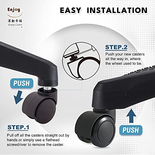 Enjoy 2.5 Inch Universal Office Chair Casters for Herman Miller/Aeron, Steelcase Leap – Black, 7/16" Stem